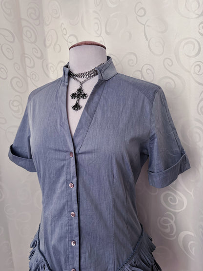 00’s whimsy/jirai kei lilac shirt with pleated details 🪻
