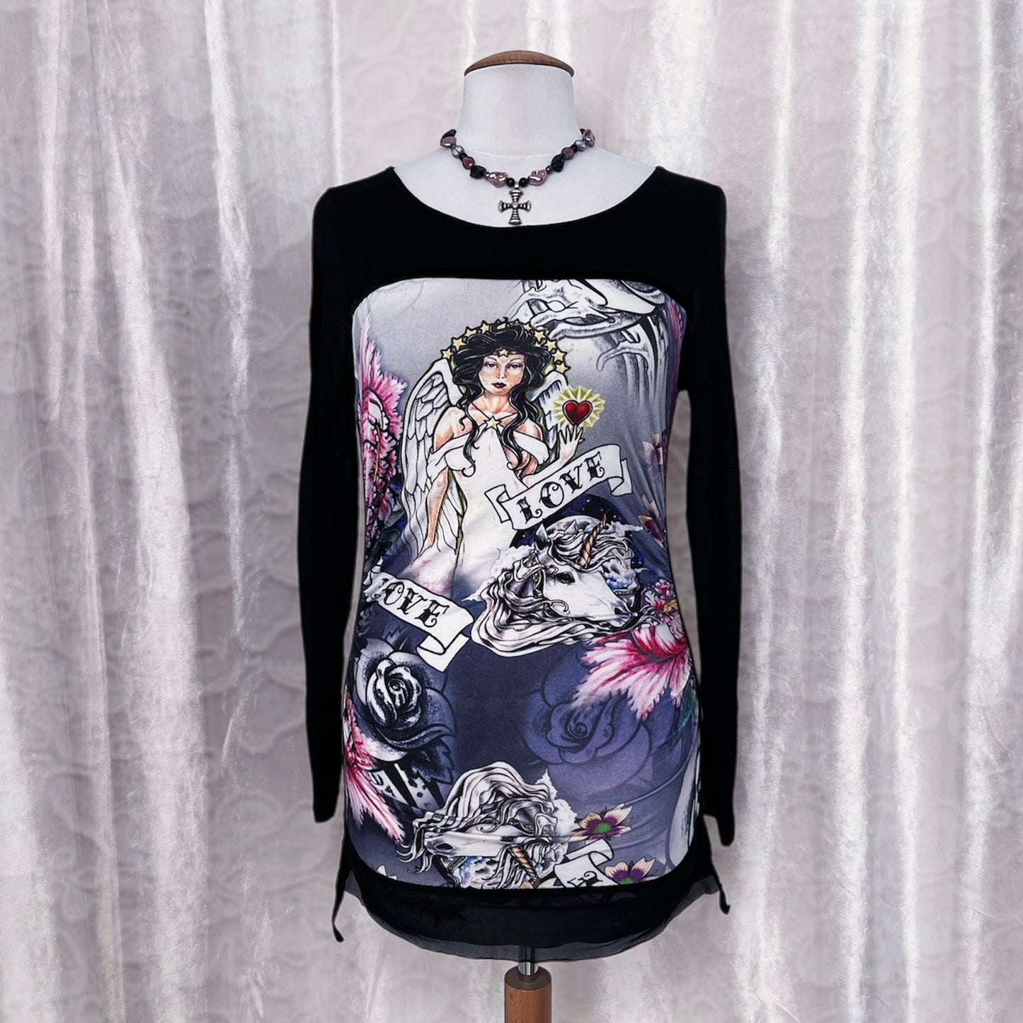 Rare NICOWA iconic y2k style tunic blouse with mesh & velvet detail 💕✨