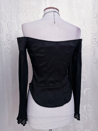 00’s Gothic Vivien Caron lace-up corset with mesh sleeves 🕷️