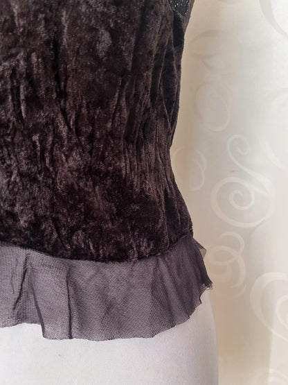 00’s deadstock whimsy fairy brown top with velvet, sequin & tulle detail 🌀🐌