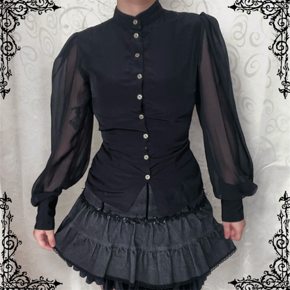 Gothic black shirt with beautiful mesh puff sleeves 🕷️🦇
