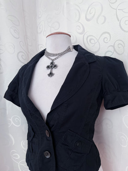 Dark Coquette short-sleeve cotton jacket with puffy sleeves 🗝️