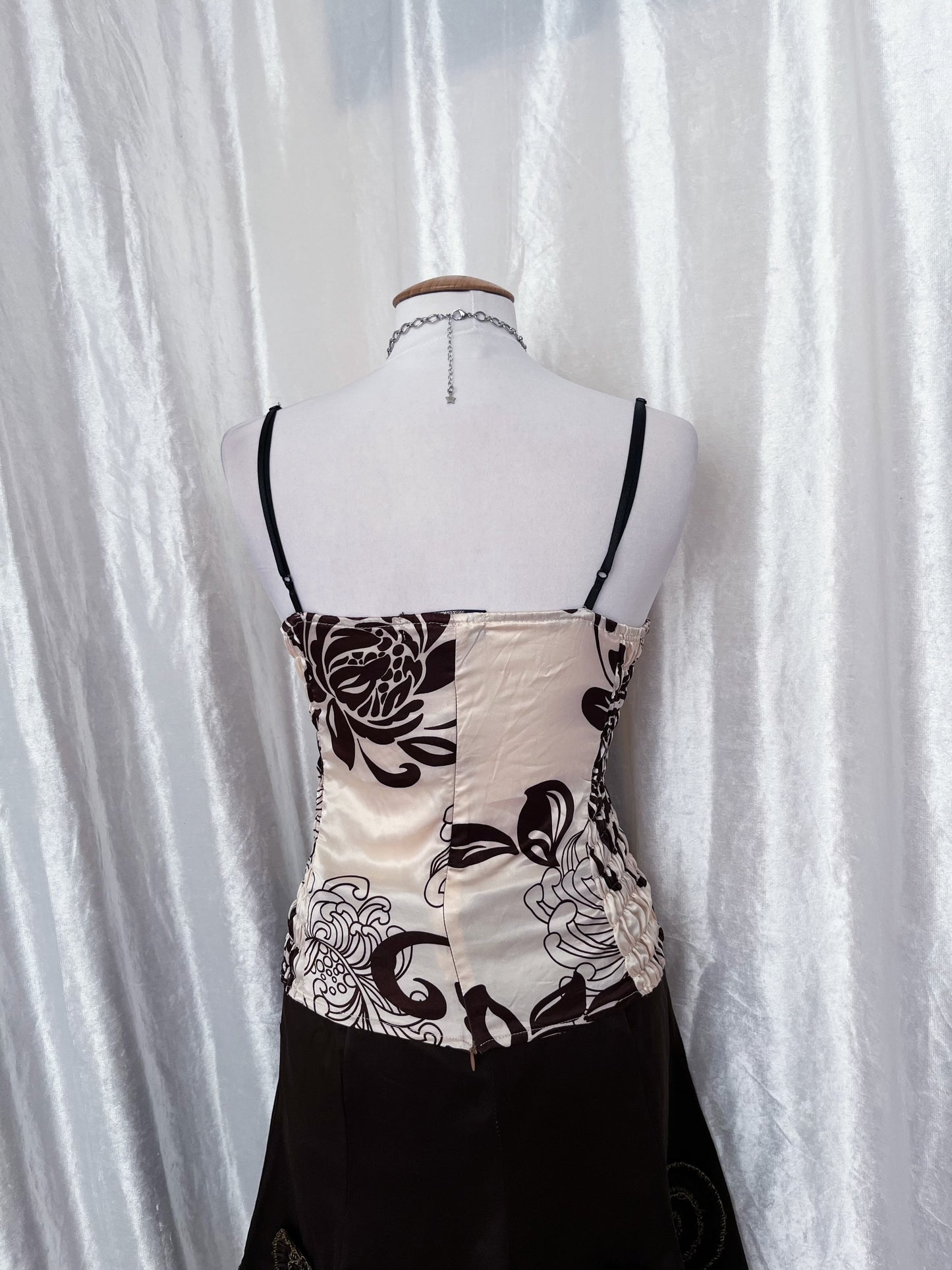 Fairy beige & brown corset bustier top with lace-up detail 🐌