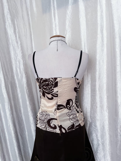 Fairy beige & brown corset bustier top with lace-up detail 🐌