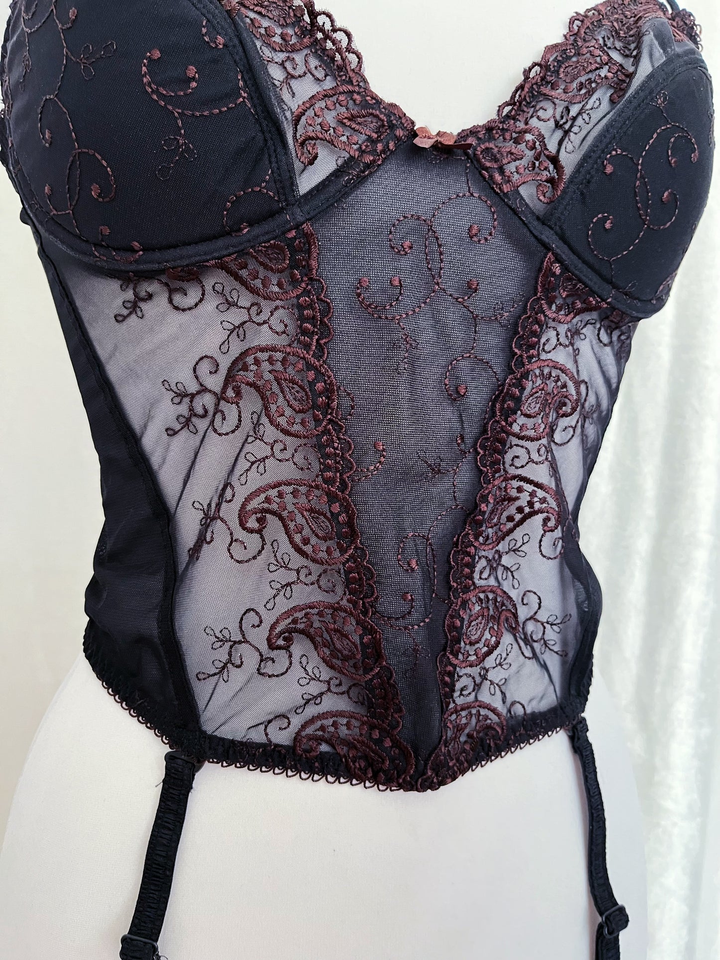 Whimsy mesh black corset with brown embroidery ✨