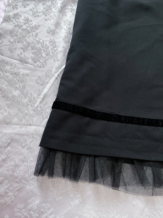 00s gothic black skirt with tulle & velvet detail