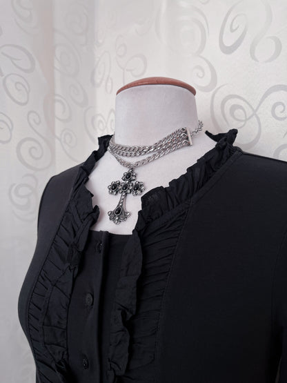 Gothic jirai kei cotton shirt with ruffle detail 🖤