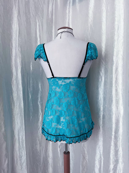 Pretty mermaid coquette turquoise lace lingerie top 🧜🏼