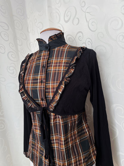 00’s deadstock Gothic/Jirai Kei tartan shirt with bolero effect 🌀🐌