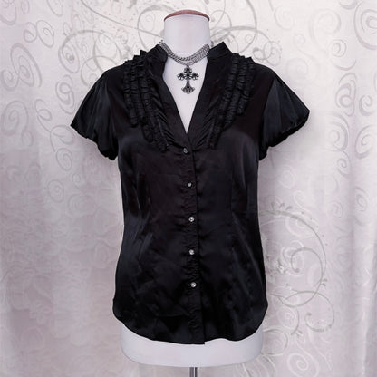 Gothic/Jirai Kei ruffle satin shirt with puff sleeves 🦇