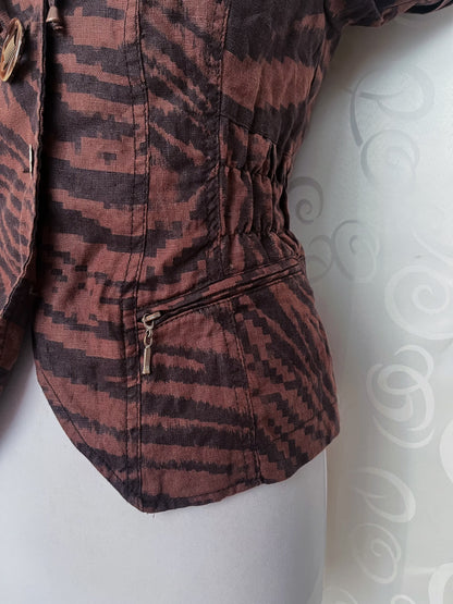 00’s whimsy zebra print brown jacket with lace-up detail 🦇🦓