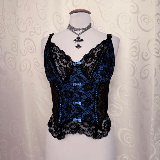 Dark Coquette black & blue lacey corset top 🦋🦇
