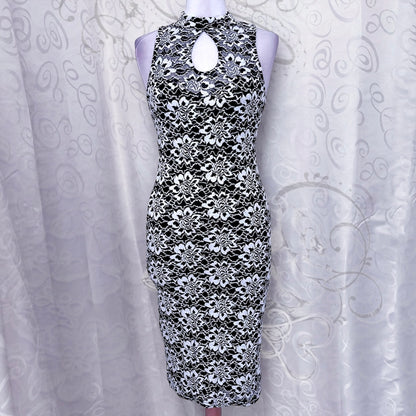 00’s Lipsy asian style Qipao black & white embroidered dress 🐇🕷