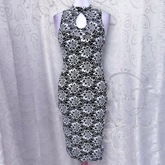 00’s Lipsy asian style Qipao black & white embroidered dress 🐇🕷