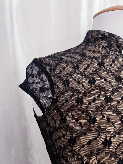 00's Qipao Asian style golden brown lace dress 🐉