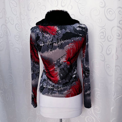 00’s iconic velvet cardigan with faux fur neckline ❣️