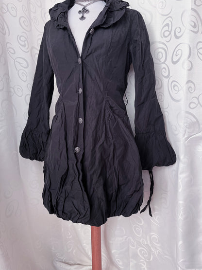 00’s Gothic / Jirai Kei light black coat with ruffle details 🌀🕷️