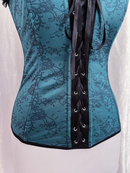 Iconic teal lace-up corset with mesh back 🕸️