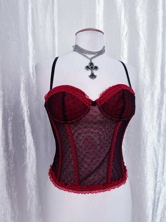 Old H&M vampire lace & mesh corset top 🌹