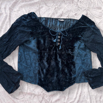 00’s whimsygoth fairy velvet & lacey top 🌀🦋