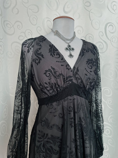 00’s whimsygoth tunic/dress with lacey & velvet embossed details 🦇🔮