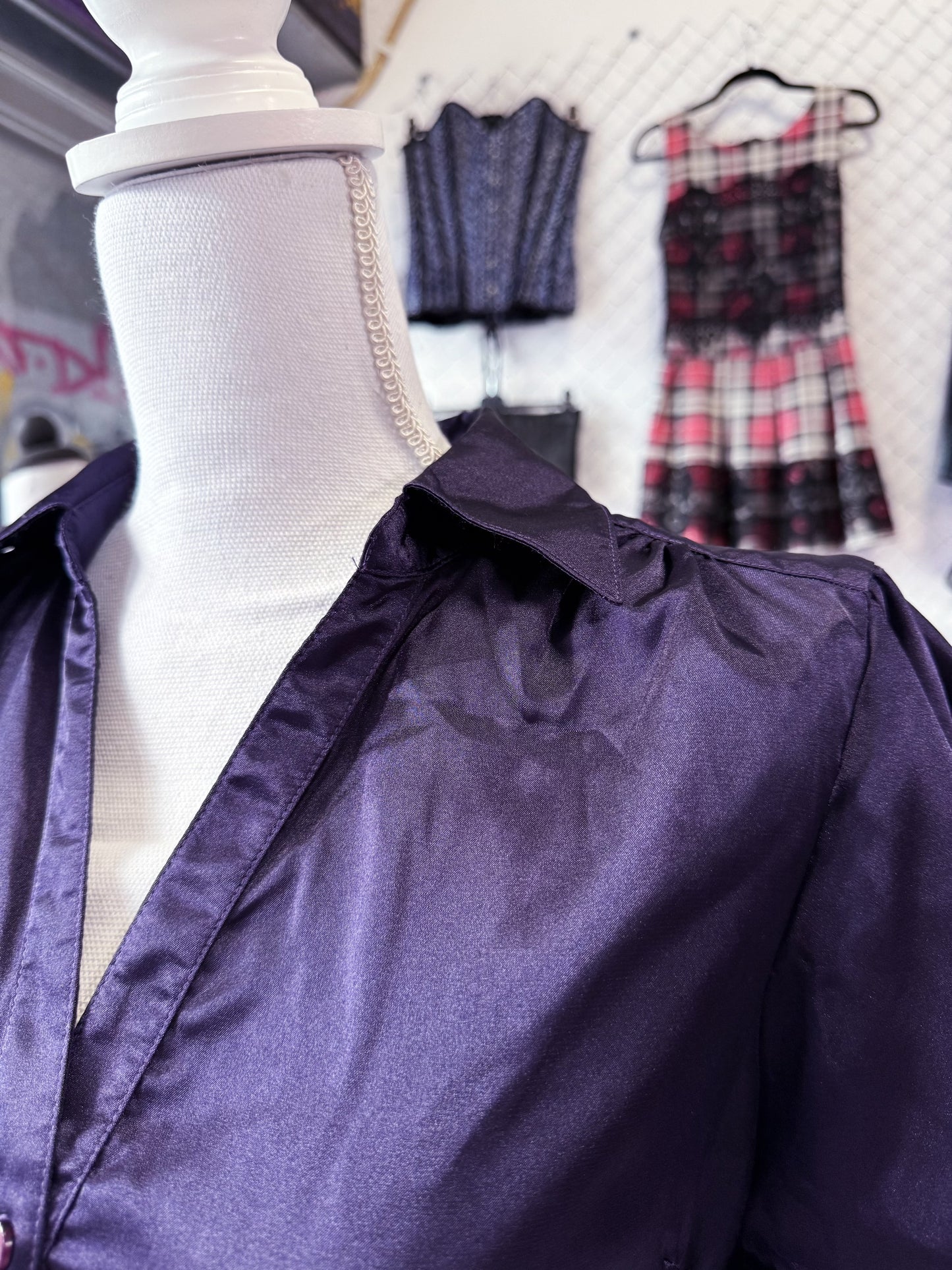 Horror Protagonist/Dark coquette satin purple top 🎞️📷