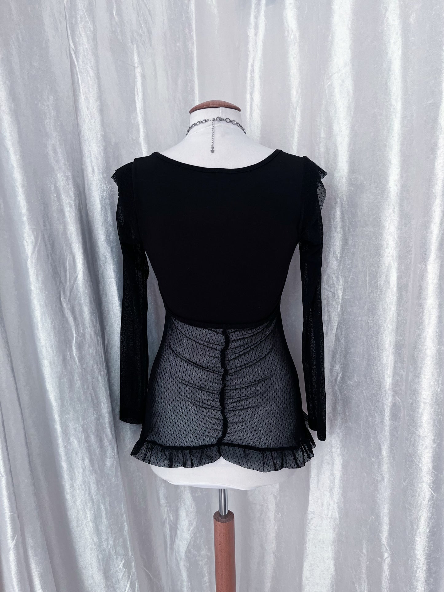 Whimsygoth lacey top with faux leather & sequin details 🦇🧚🏾