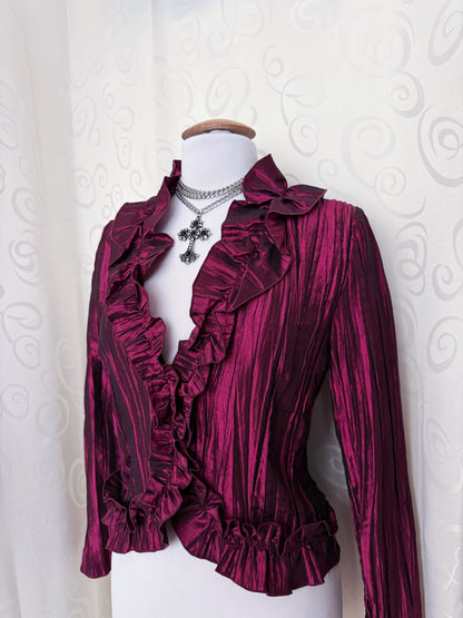 00’s Whimsygoth vampire burgundy ruffle shirt 🫀