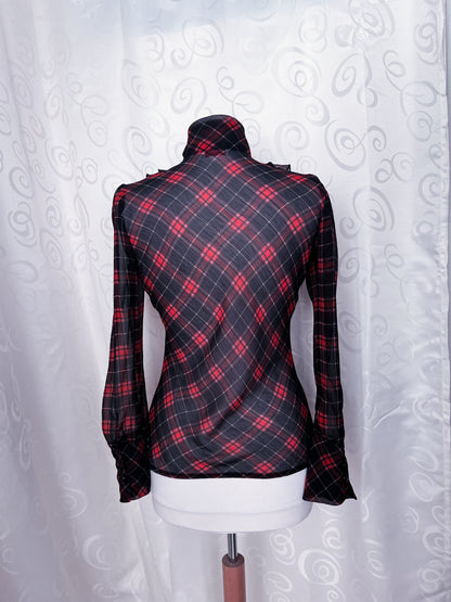 Gothic / Jirai Kei mesh plaid shirt with ruffle detail 🫀