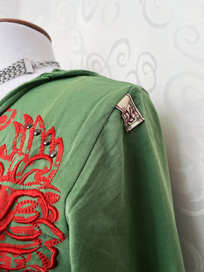 00’s/Y2K iconic embroidered & printed 
green hooded jacket 🐍🦎
