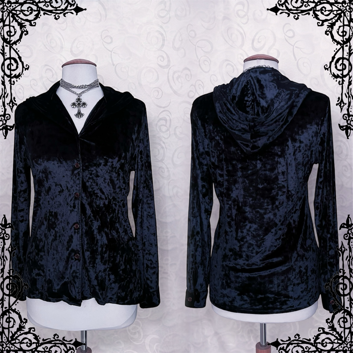 Vintage whimsygoth velvet shirt with hood on the back 🌀