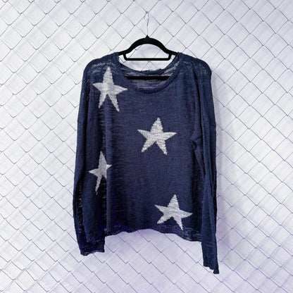 Coraline-style blue light sweater with stars 🗝 ⚉ 🪡 🐈‍⬛