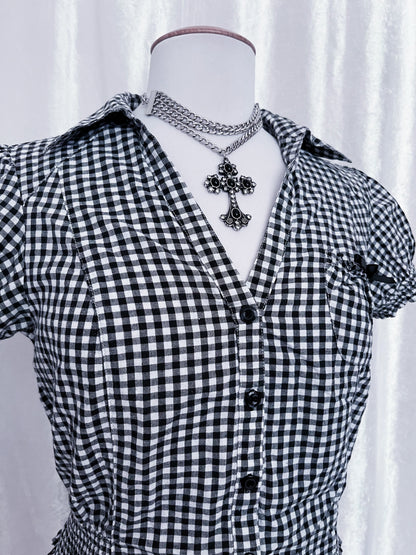 Dark coquette dirndl plaid top 🎀