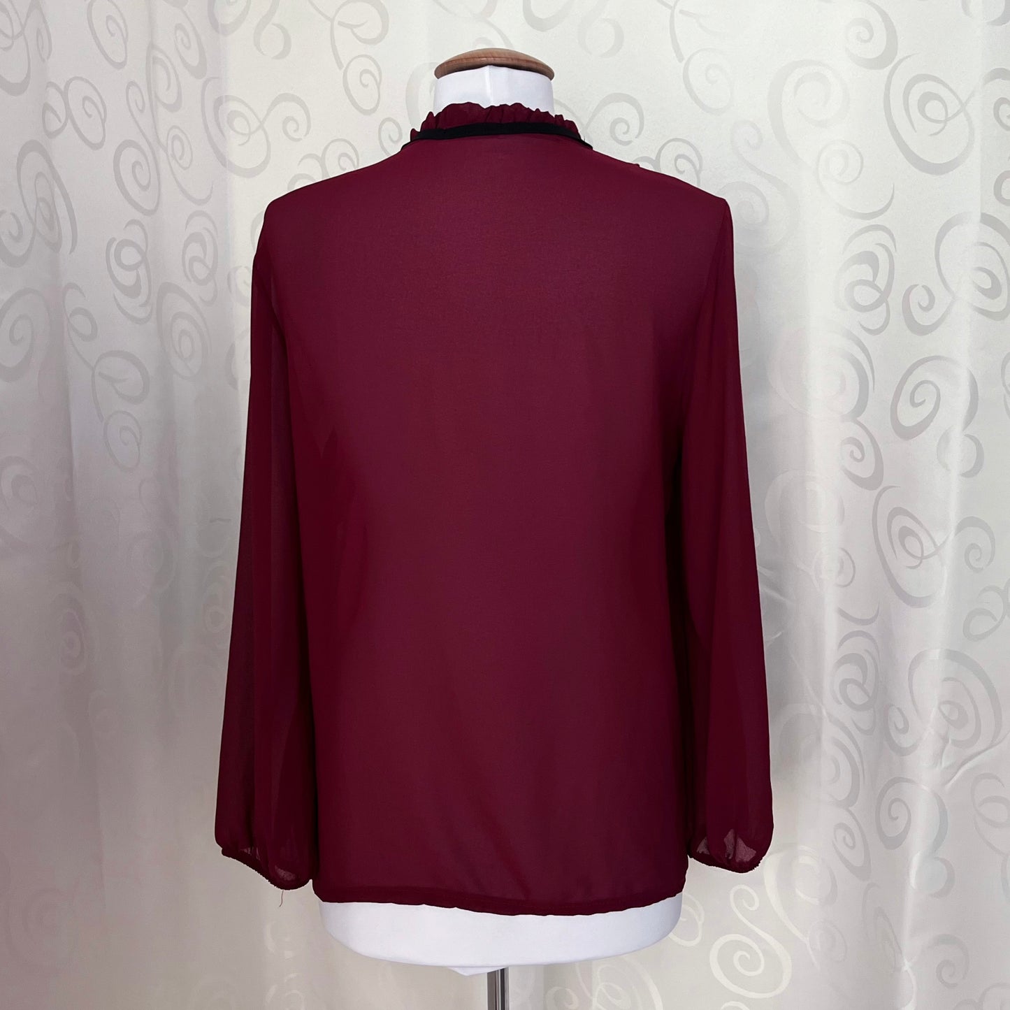Gothic/Jirai Kei style burgundy mesh blouse with ruffle detail 🫀