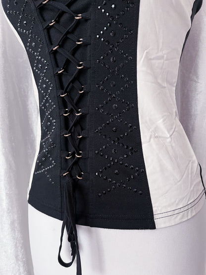 00’s black & white PU leather corset top 🦷♠️