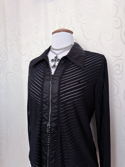 00’s Alt black double-zipper sheer shirt 🦇