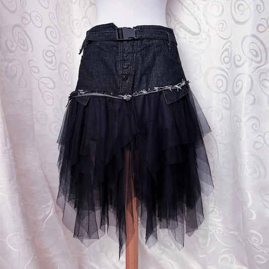 Fairy denim mesh asymmetrical tulle skirt 🕷️🦇