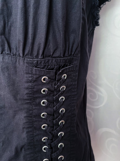 00’s gothic black cotton shirt with lace-up details 🦇🕷️