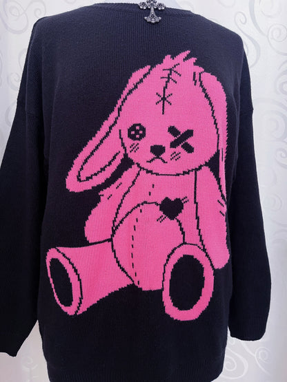 Modern Alt stitched rabbit knit sweater 🐇🧵