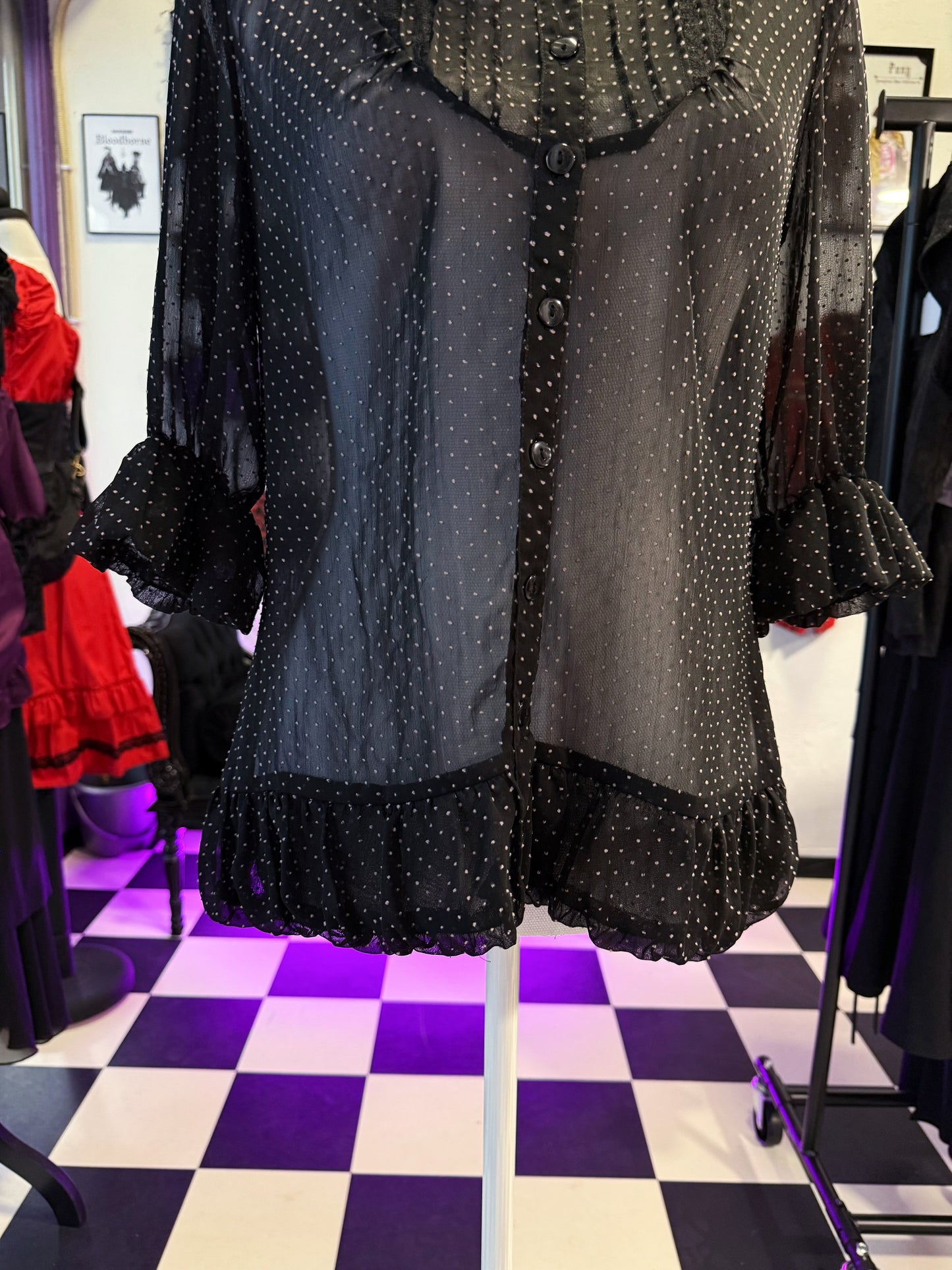 Dark coquette/Jirai kei style see-through polka dot shirt 🌀