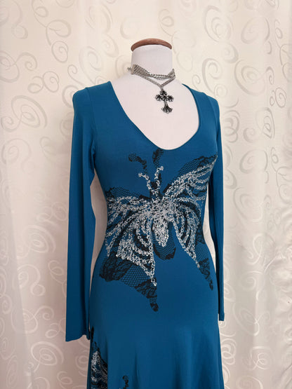 00’s Fairy butterfly design teal dress 🦋