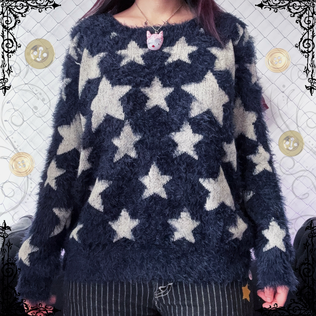 Coraline-style starry blue sweater 🗝 ⚉ 🪡 🐈‍⬛