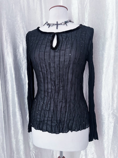 Whimsy dark fairy mesh top with sequin detail & velvet neckline 🧚🏽‍♀️