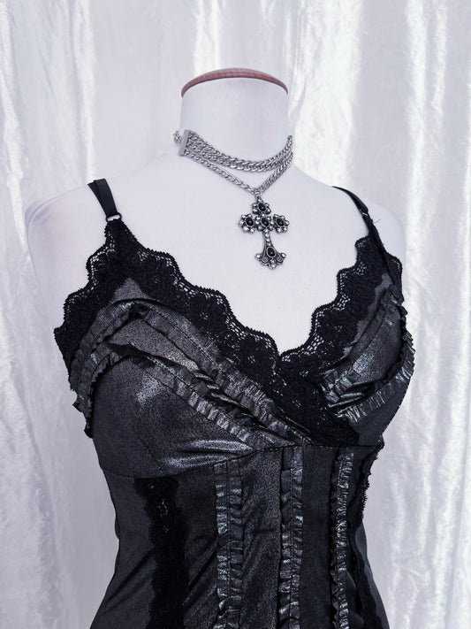 Dark coquette / Gothic silver top 🕸️🩶