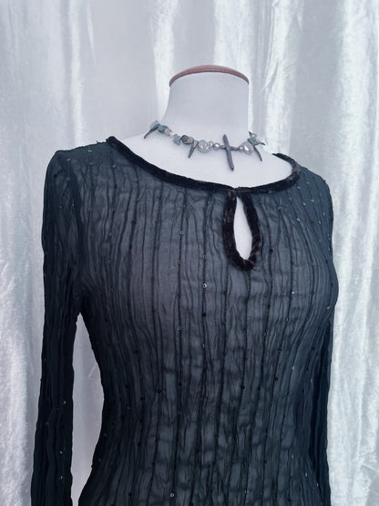 Whimsy dark fairy mesh top with sequin detail & velvet neckline 🧚🏽‍♀️