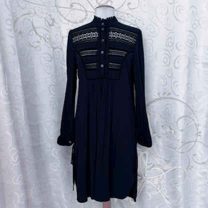 00’s gothic jirai kei navy dress with velvet details 🦇