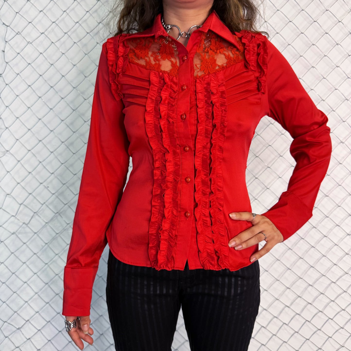 Vampire/Victorian style red shirt with ruffle & lace details 🩸