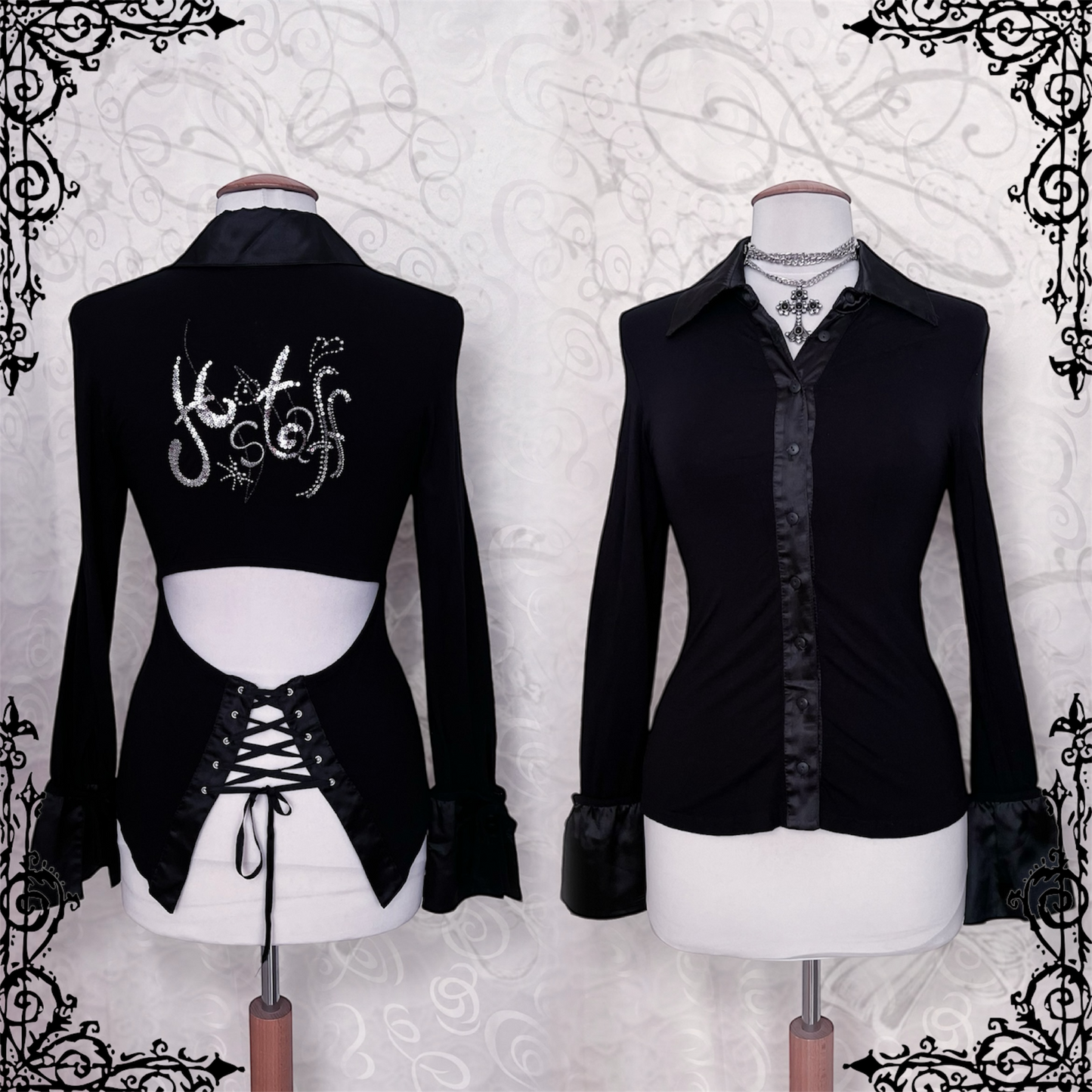 00’s iconic Gothic black shirt with lace-up and cutout back detail 🦇