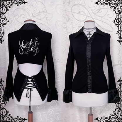 00’s iconic Gothic black shirt with lace-up and cutout back detail 🦇
