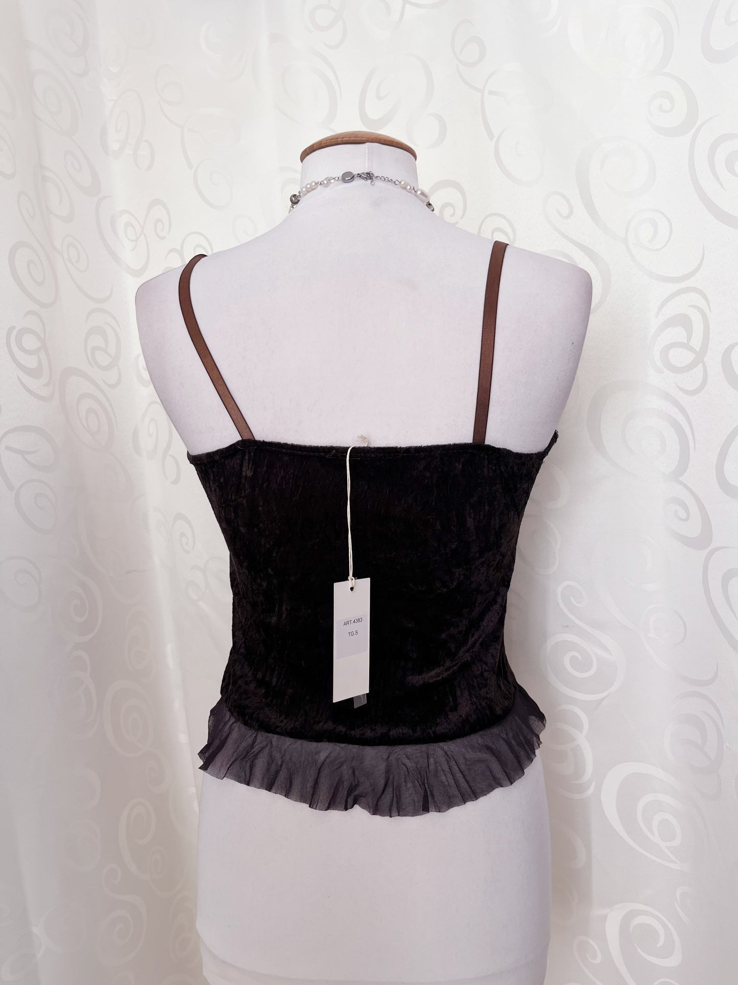 00’s deadstock whimsy fairy brown top with velvet, sequin & tulle detail 🌀🐌